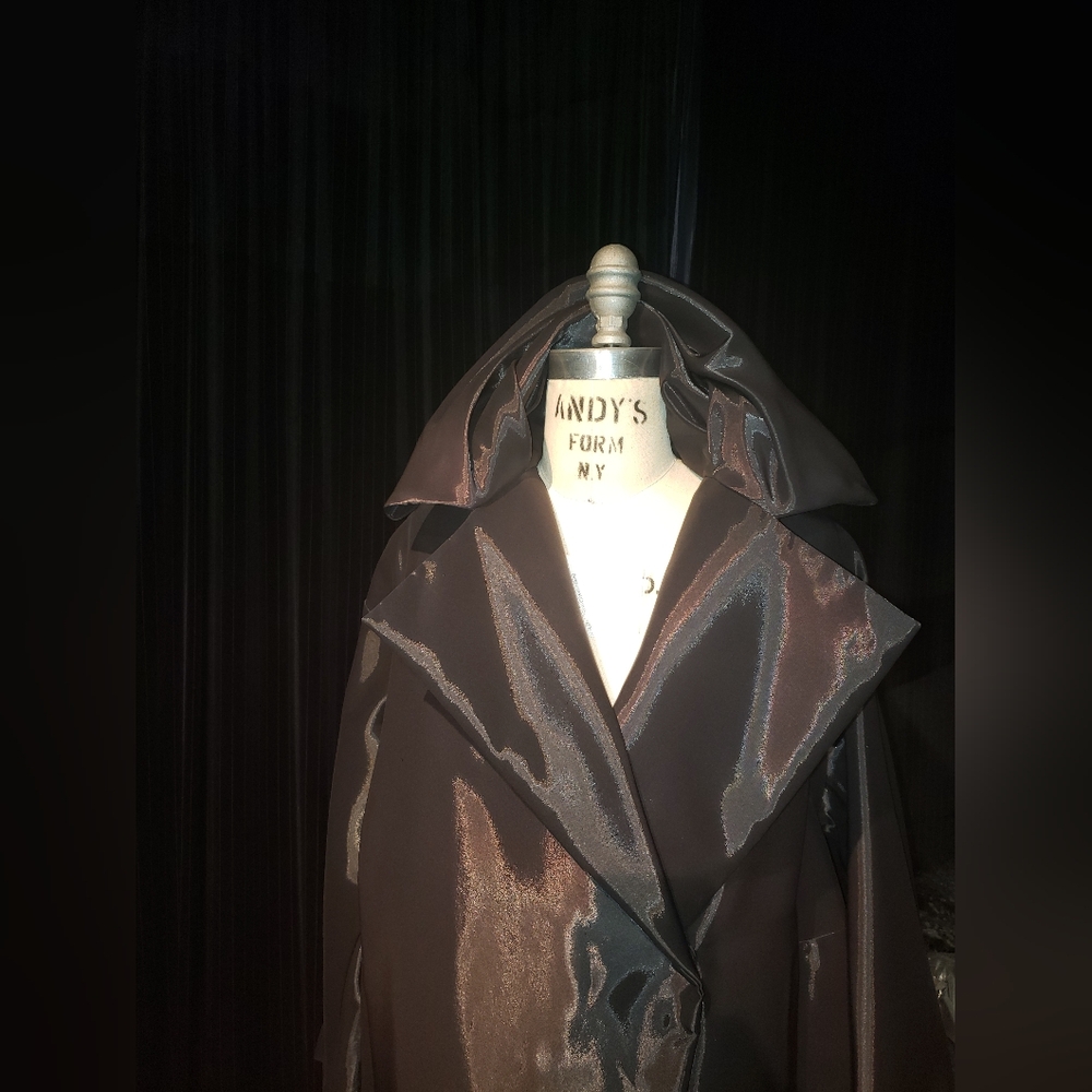 Donna Karan Black Label silk cocoon tailored sleeves glossy black coat - Picture 5 of 16
